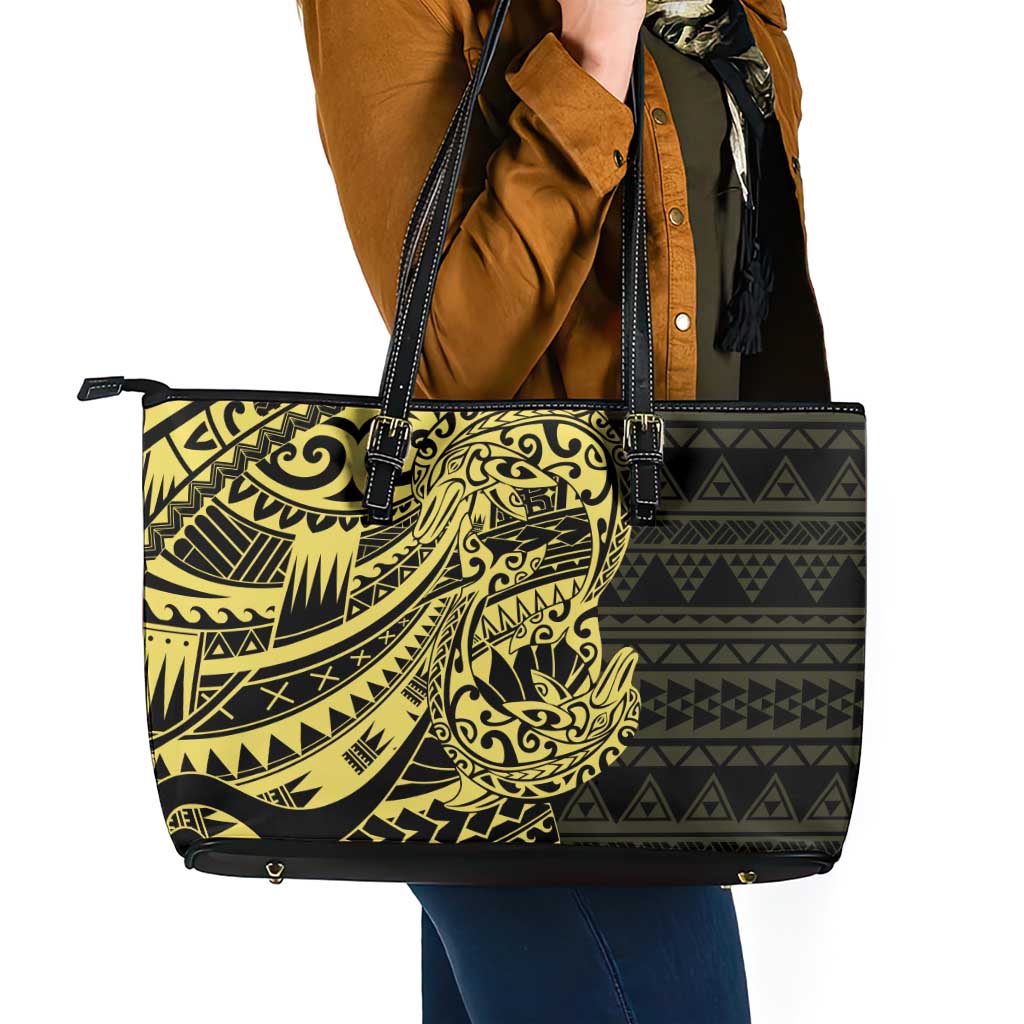 Yellow Couple Dolphins Maori Polynesian Style Leather Tote Bag LT9 - Polynesian Pride