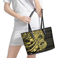 Yellow Couple Dolphins Maori Polynesian Style Leather Tote Bag LT9 - Polynesian Pride