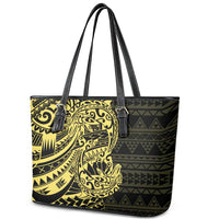 Yellow Couple Dolphins Maori Polynesian Style Leather Tote Bag LT9 - Polynesian Pride