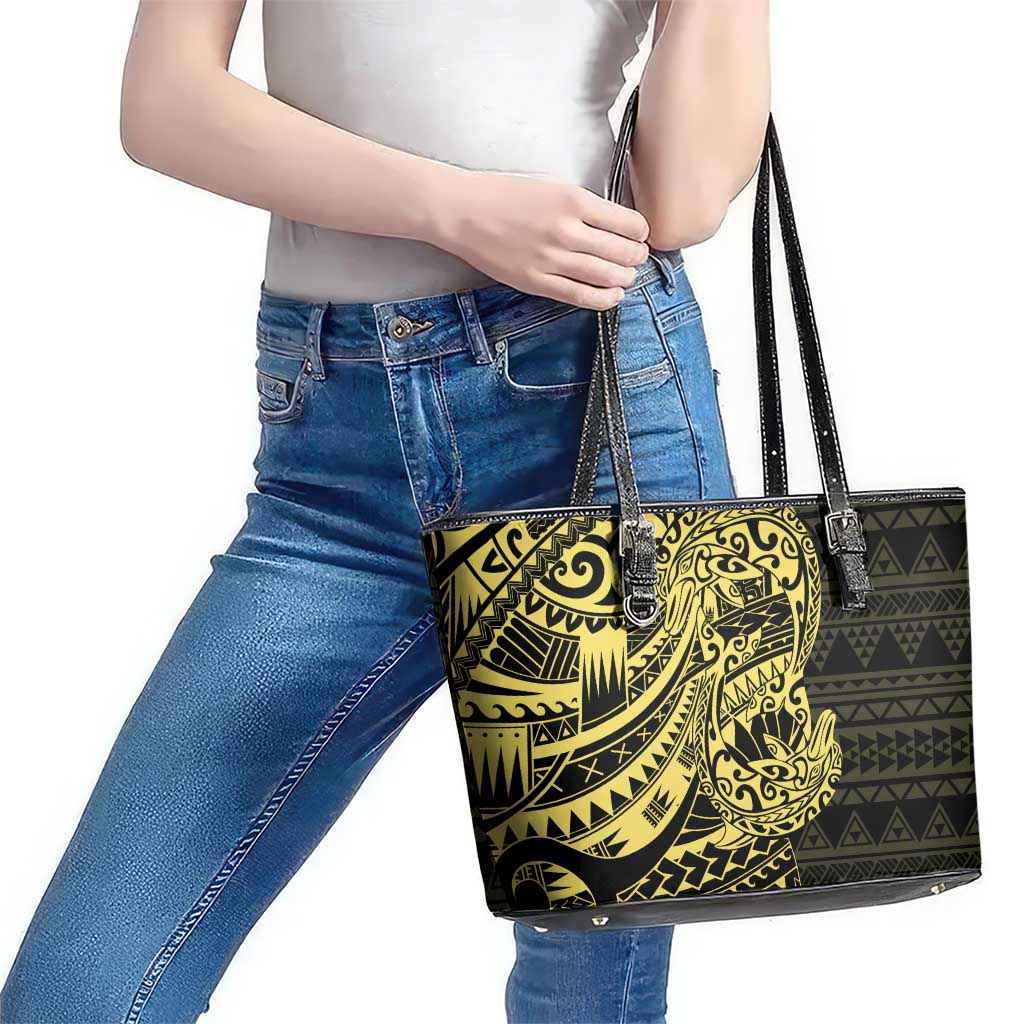 Yellow Couple Dolphins Maori Polynesian Style Leather Tote Bag LT9 - Polynesian Pride