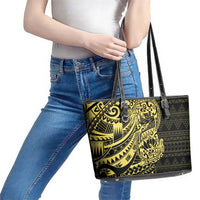 Yellow Couple Dolphins Maori Polynesian Style Leather Tote Bag LT9 - Polynesian Pride
