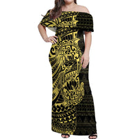 Yellow Couple Dolphins Maori Polynesian Style Off Shoulder Maxi Dress LT9 Women Yellow - Polynesian Pride