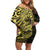 Yellow Couple Dolphins Maori Polynesian Style Off Shoulder Short Dress