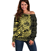Yellow Couple Dolphins Maori Polynesian Style Off Shoulder Sweater LT9 Women Yellow - Polynesian Pride