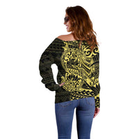 Yellow Couple Dolphins Maori Polynesian Style Off Shoulder Sweater LT9 - Polynesian Pride