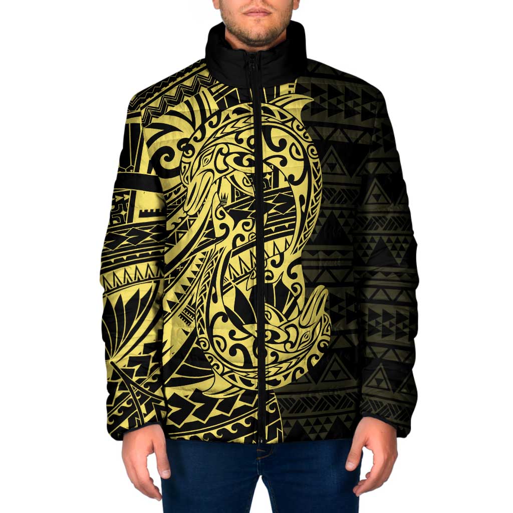Yellow Couple Dolphins Maori Polynesian Style Padded Jacket LT9 Men Yellow - Polynesian Pride