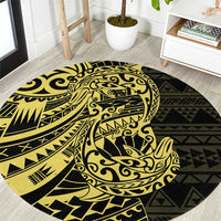 Yellow Couple Dolphins Maori Polynesian Style Round Carpet LT9 Yellow - Polynesian Pride