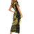 Yellow Couple Dolphins Maori Polynesian Style Short Sleeve Bodycon Dress