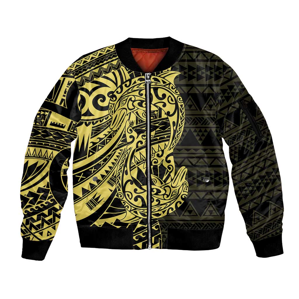 Yellow Couple Dolphins Maori Polynesian Style Sleeve Zip Bomber Jacket LT9 Unisex Yellow - Polynesian Pride