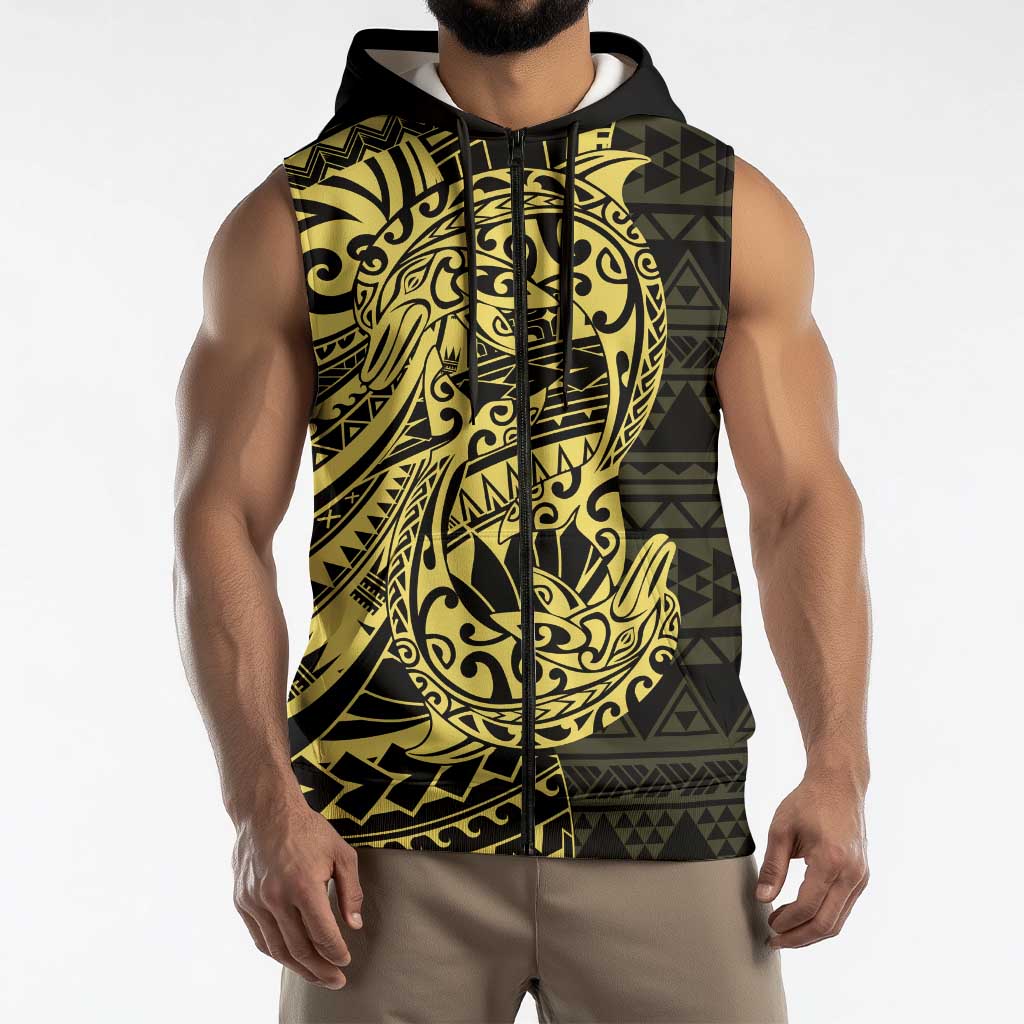 Yellow Couple Dolphins Maori Polynesian Style Sleeveless Zip Hoodie LT9 - Polynesian Pride