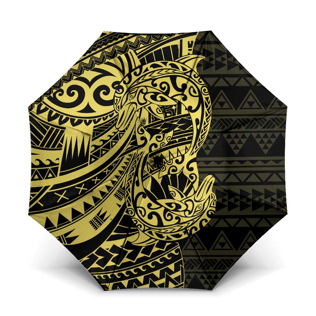 Yellow Couple Dolphins Maori Polynesian Style Umbrella LT9 One Size Folded 11.42 inch Opened Diameter 37.4 inch Yellow - Polynesian Pride