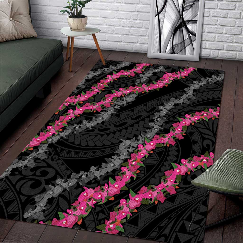 Guam Bougainvillea Lei Area Rug Chamorro Tribal Pattern LT9 Black - Polynesian Pride