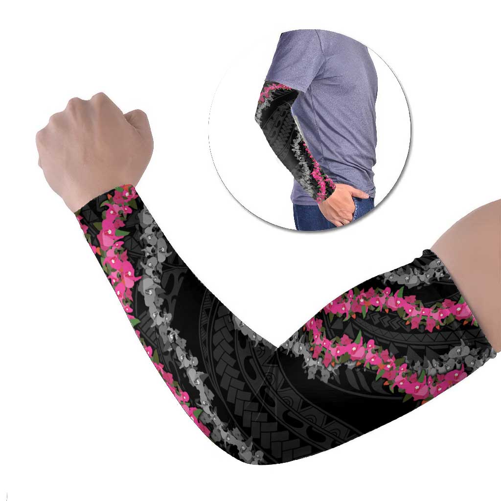 Guam Bougainvillea Lei Arm Sleeves Chamorro Tribal Pattern LT9 Set of 2 Black - Polynesian Pride