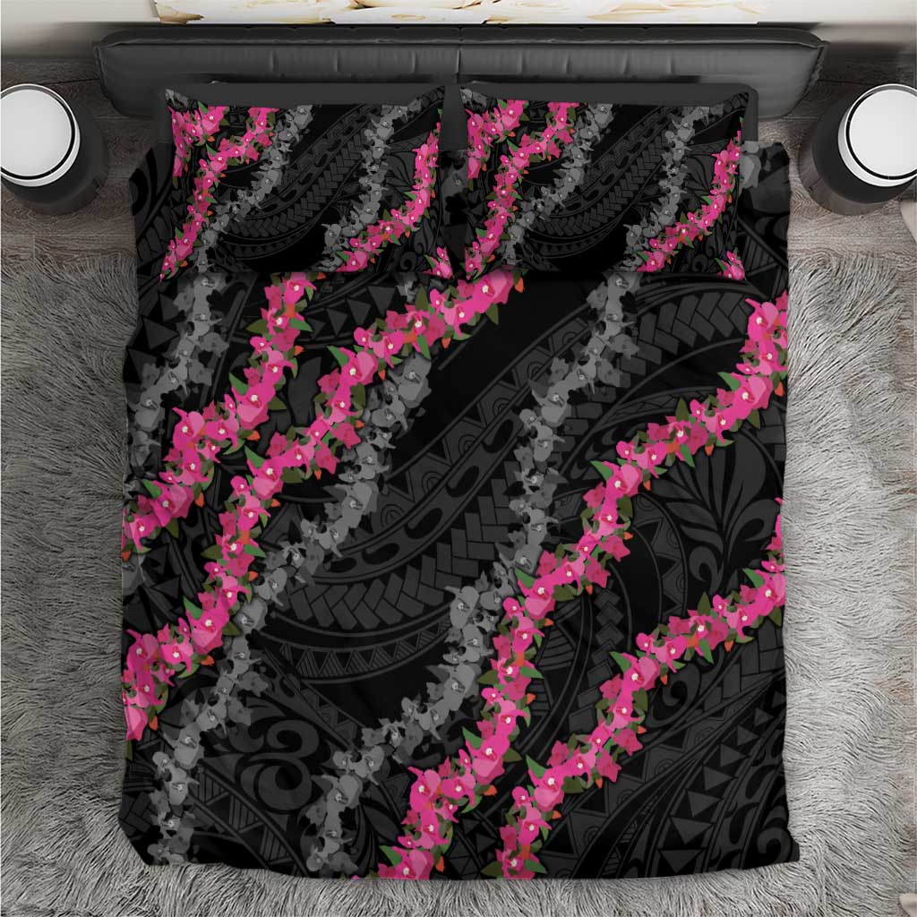 Guam Bougainvillea Lei Bedding Set Chamorro Tribal Pattern LT9 Black - Polynesian Pride