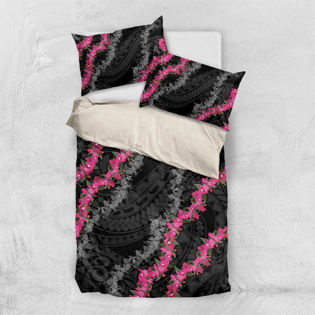 Guam Bougainvillea Lei Bedding Set Chamorro Tribal Pattern LT9 US Twin 172cm x 218cm Black - Polynesian Pride