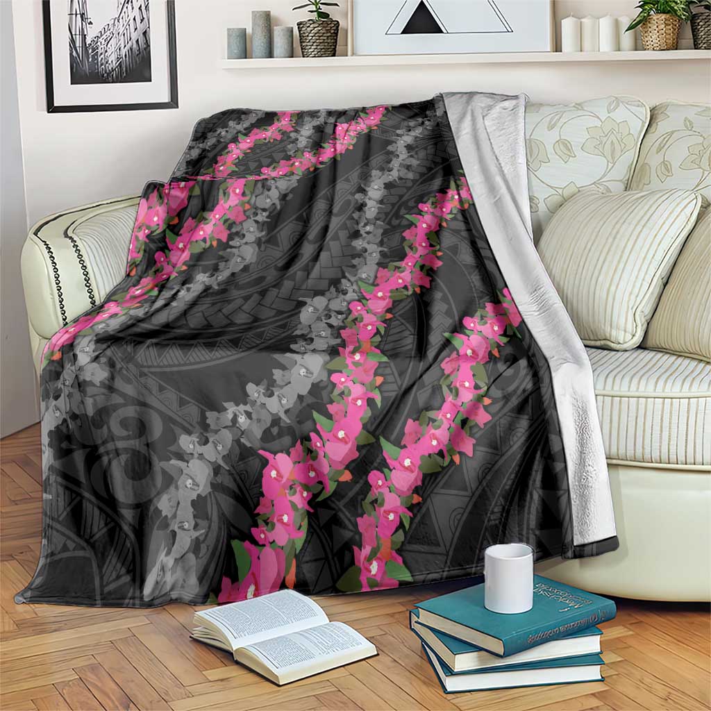 Guam Bougainvillea Lei Blanket Chamorro Tribal Pattern LT9 Black - Polynesian Pride