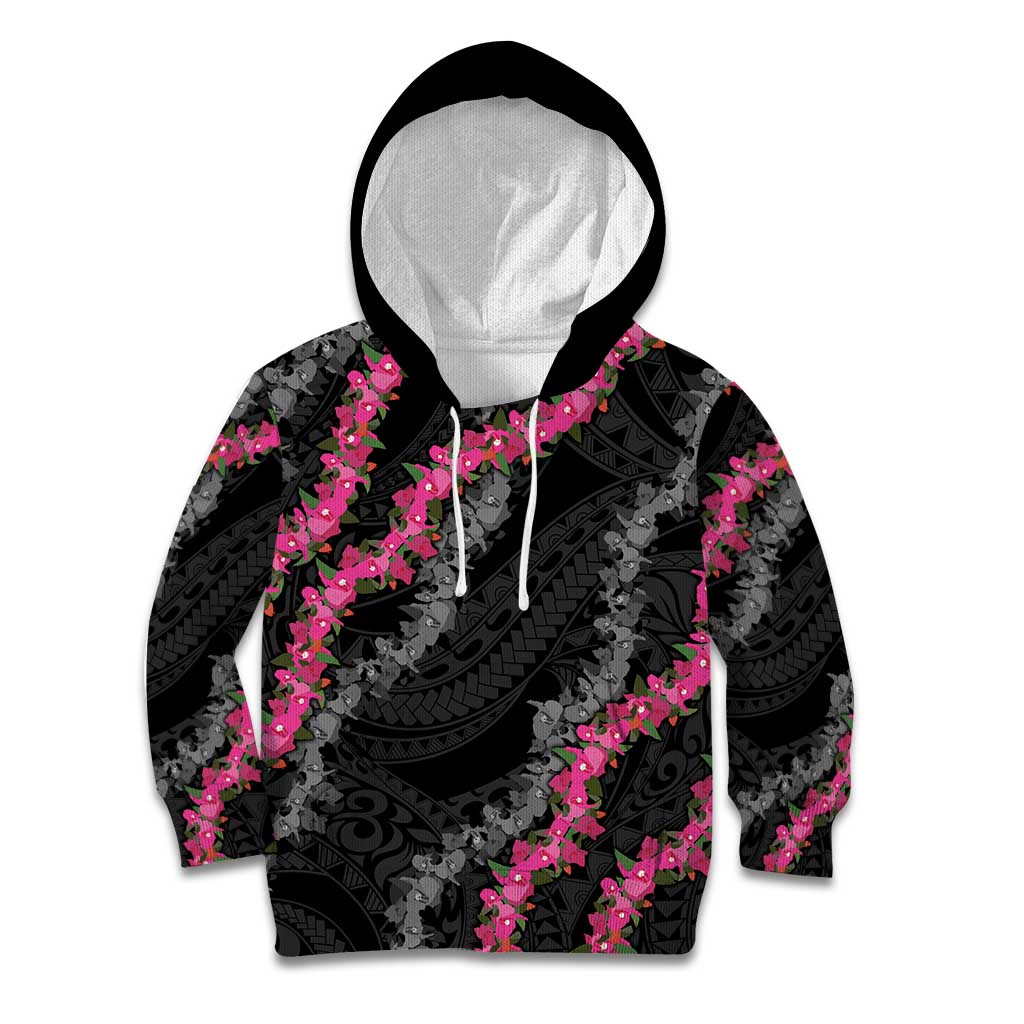 Guam Bougainvillea Lei Kid Hoodie Chamorro Tribal Pattern LT9 Hoodie Black - Polynesian Pride