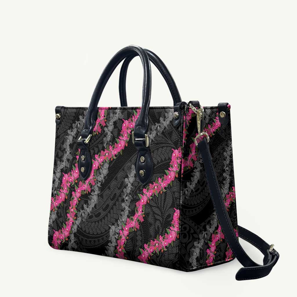Guam Bougainvillea Lei Leather Bag Chamorro Tribal Pattern LT9 Black - Polynesian Pride