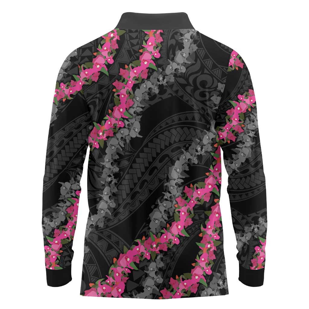Guam Bougainvillea Lei Long Sleeve Polo Shirt Chamorro Tribal Pattern LT9 - Polynesian Pride