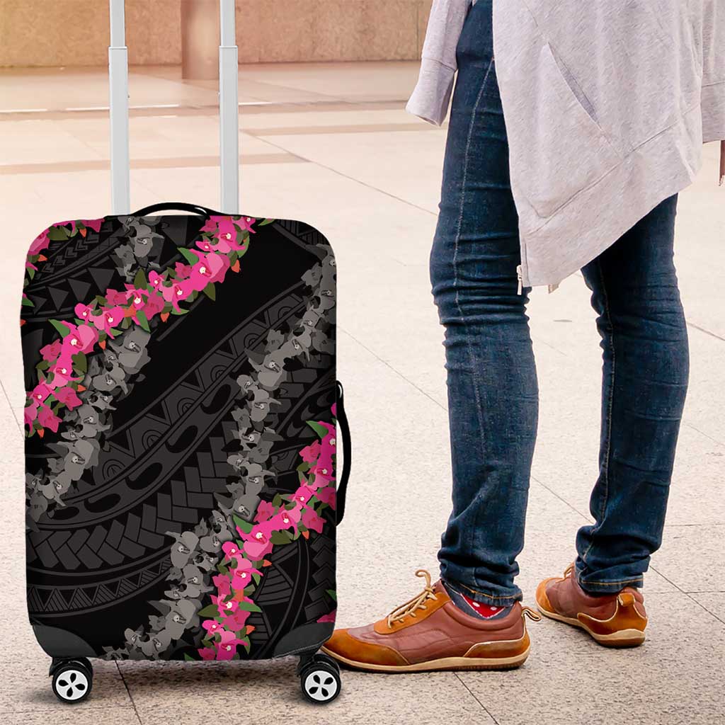 Guam Bougainvillea Lei Luggage Cover Chamorro Tribal Pattern LT9 Black - Polynesian Pride