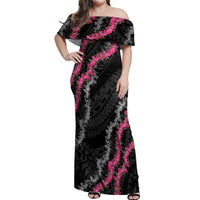 Guam Bougainvillea Lei Off Shoulder Maxi Dress Chamorro Tribal Pattern LT9 Women Black - Polynesian Pride