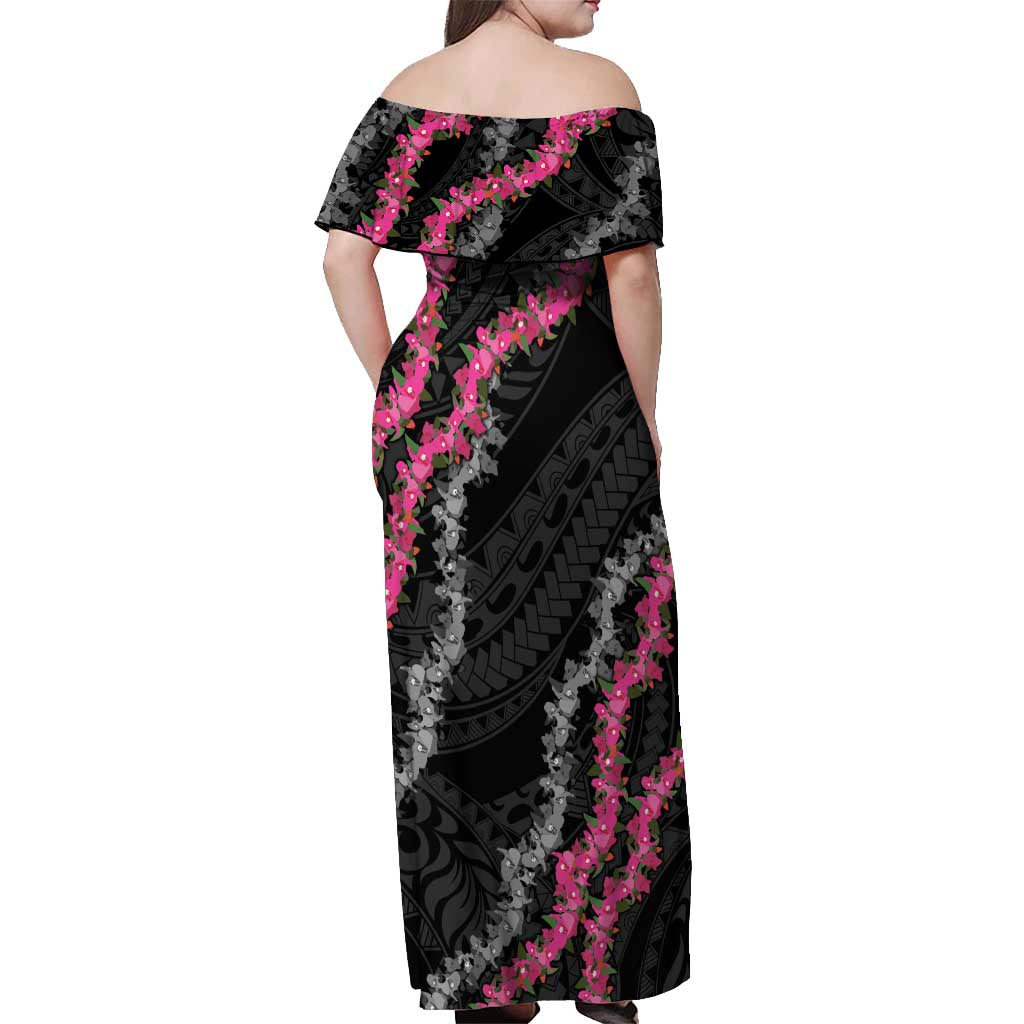 Guam Bougainvillea Lei Off Shoulder Maxi Dress Chamorro Tribal Pattern LT9 - Polynesian Pride