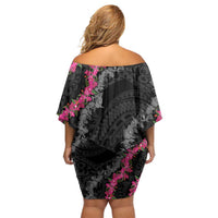 Guam Bougainvillea Lei Off Shoulder Short Dress Chamorro Tribal Pattern LT9 - Polynesian Pride