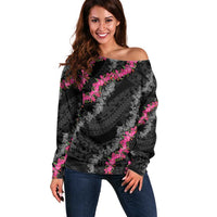 Guam Bougainvillea Lei Off Shoulder Sweater Chamorro Tribal Pattern LT9 Women Black - Polynesian Pride