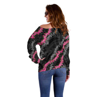 Guam Bougainvillea Lei Off Shoulder Sweater Chamorro Tribal Pattern LT9 - Polynesian Pride