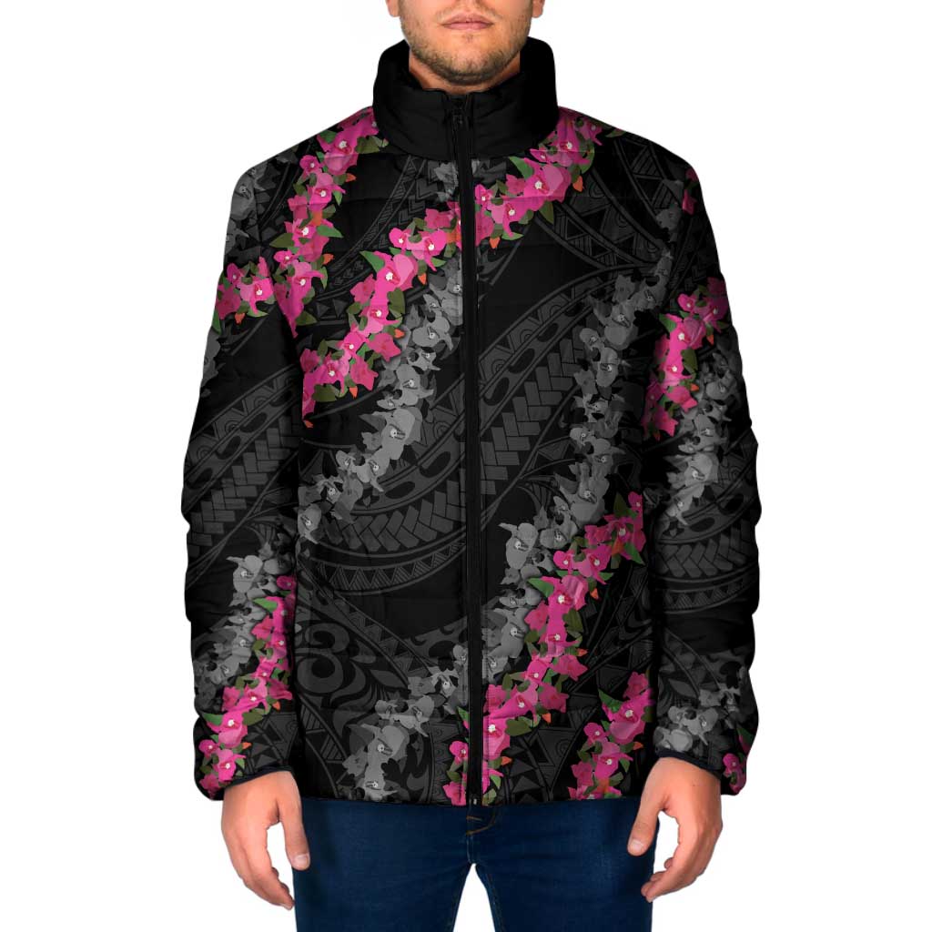 Guam Bougainvillea Lei Padded Jacket Chamorro Tribal Pattern LT9 Men Black - Polynesian Pride