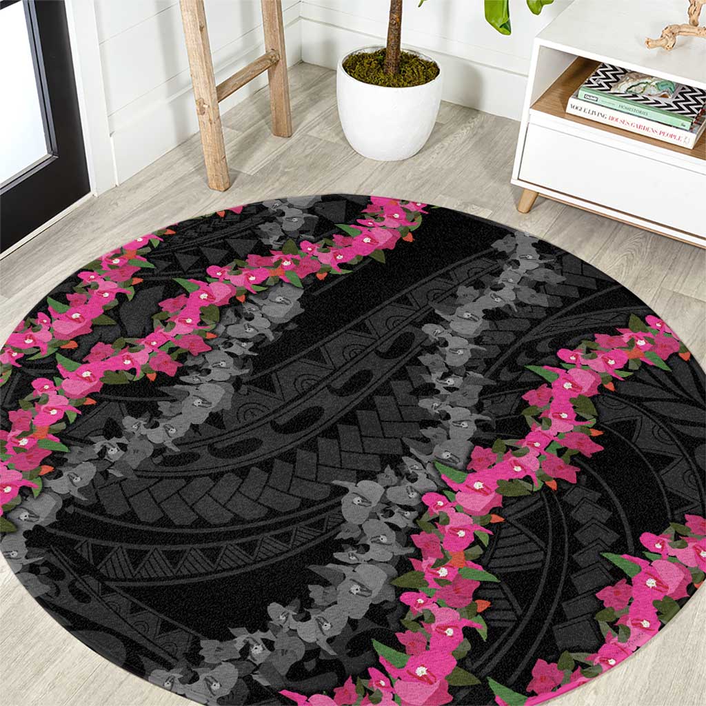 Guam Bougainvillea Lei Round Carpet Chamorro Tribal Pattern LT9 Black - Polynesian Pride