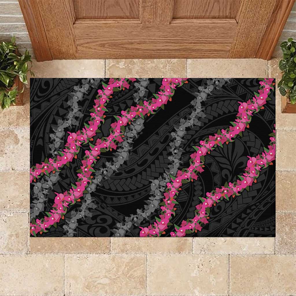 Guam Bougainvillea Lei Rubber Doormat Chamorro Tribal Pattern LT9 Black - Polynesian Pride