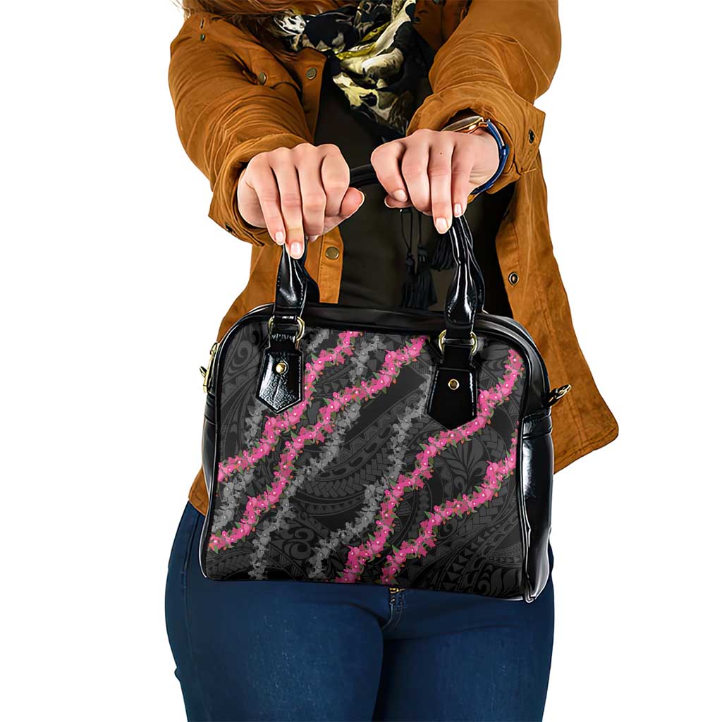 Guam Bougainvillea Lei Shoulder Handbag Chamorro Tribal Pattern LT9 One Size Black - Polynesian Pride
