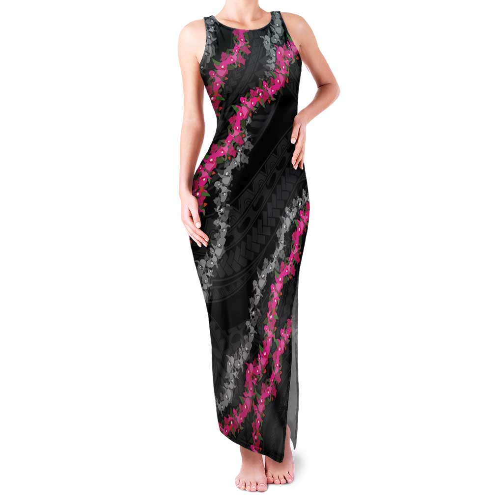 Guam Bougainvillea Lei Tank Maxi Dress Chamorro Tribal Pattern LT9 Women Black - Polynesian Pride