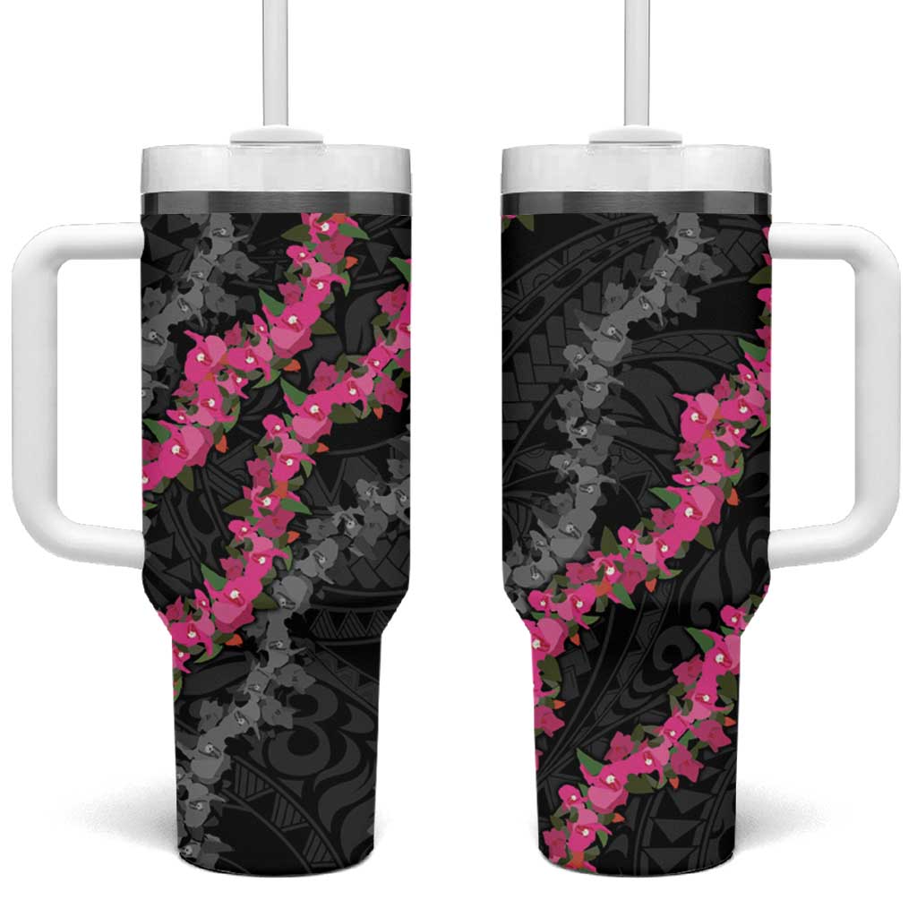 Guam Bougainvillea Lei Tumbler With Handle Chamorro Tribal Pattern LT9 One Size: 40 oz Black - Polynesian Pride