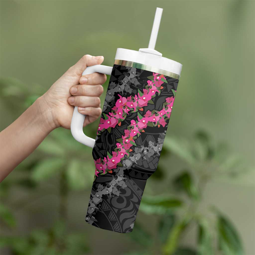 Guam Bougainvillea Lei Tumbler With Handle Chamorro Tribal Pattern LT9 - Polynesian Pride