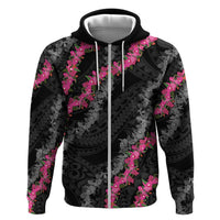 Guam Bougainvillea Lei Zip Hoodie Chamorro Tribal Pattern LT9 Zip Hoodie Black - Polynesian Pride