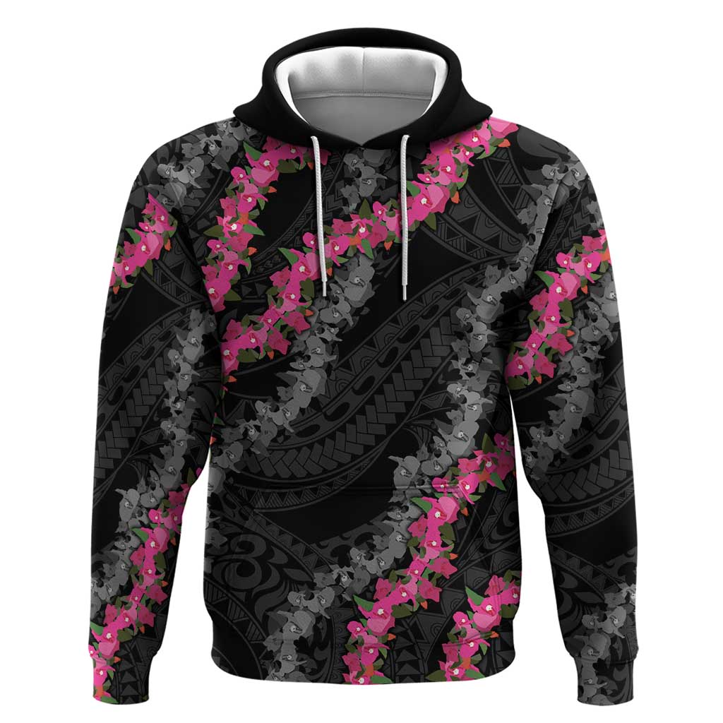 Guam Bougainvillea Lei Zip Hoodie Chamorro Tribal Pattern LT9 Pullover Hoodie Black - Polynesian Pride