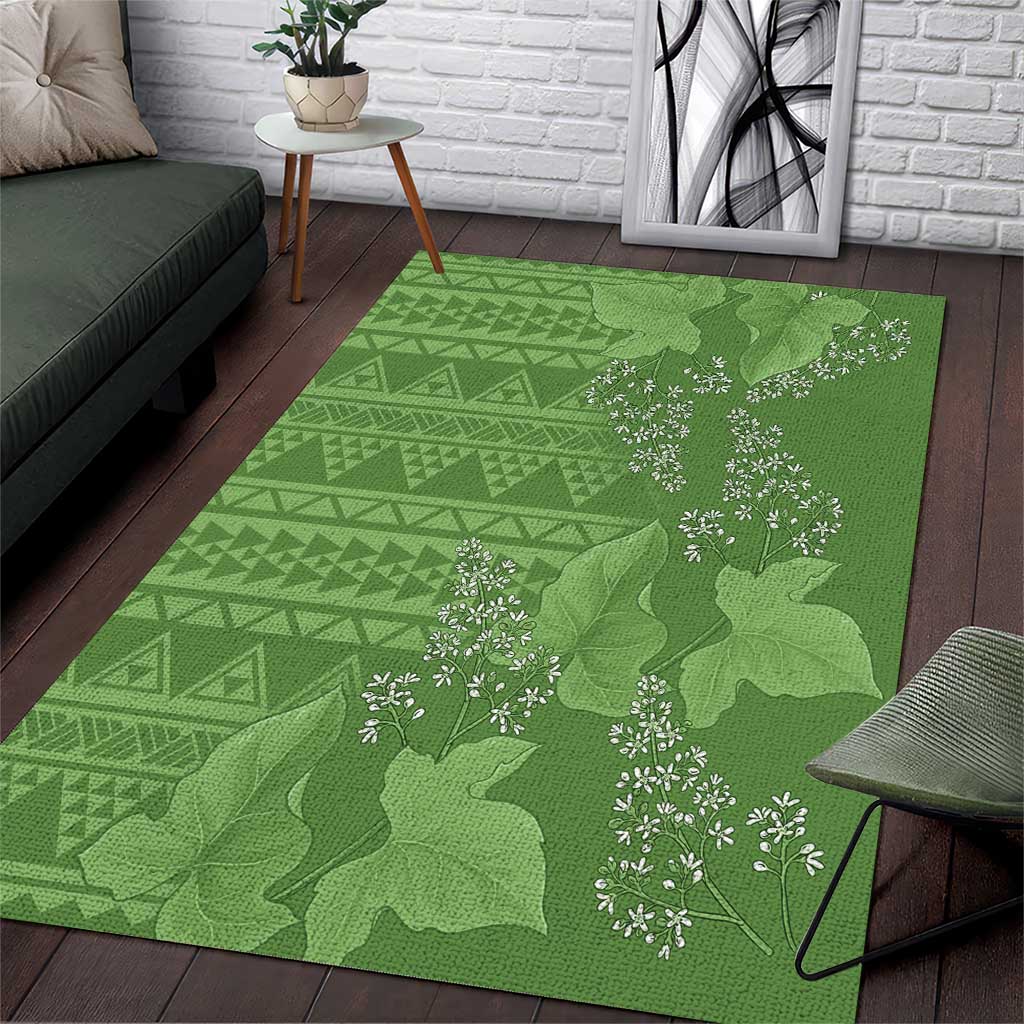 Hawaii Molokai Island Kukui Nut Flowers Area Rug Tribal Kakau Pattern LT9 Green - Polynesian Pride