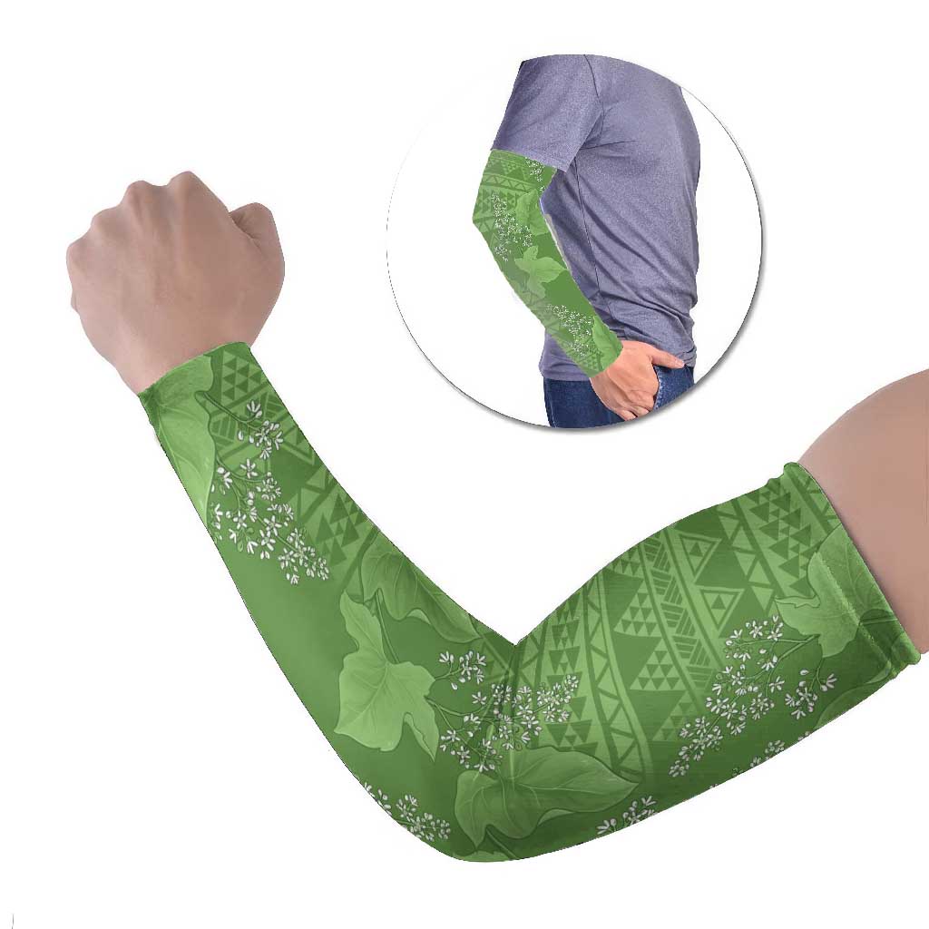 Hawaii Molokai Island Kukui Nut Flowers Arm Sleeves Tribal Kakau Pattern LT9 Set of 2 Green - Polynesian Pride