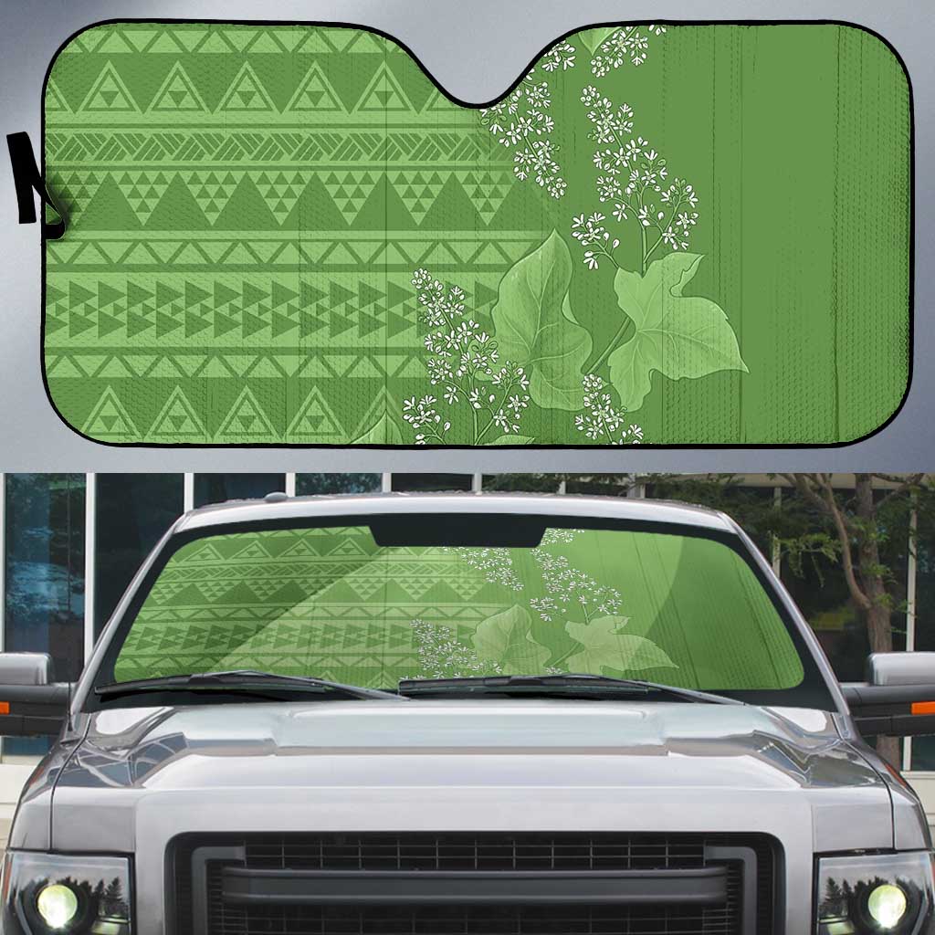 Hawaii Molokai Island Kukui Nut Flowers Auto Sun Shade Tribal Kakau Pattern LT9 Green - Polynesian Pride