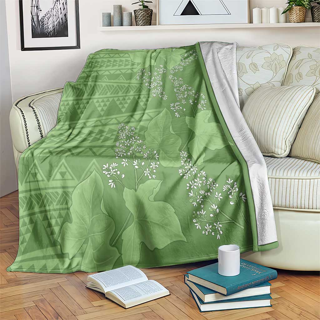 Hawaii Molokai Island Kukui Nut Flowers Blanket Tribal Kakau Pattern LT9 Green - Polynesian Pride