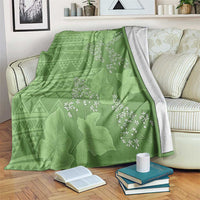 Hawaii Molokai Island Kukui Nut Flowers Blanket Tribal Kakau Pattern LT9 Green - Polynesian Pride