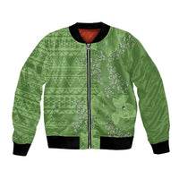 Hawaii Molokai Island Kukui Nut Flowers Bomber Jacket Tribal Kakau Pattern LT9 Unisex Green - Polynesian Pride
