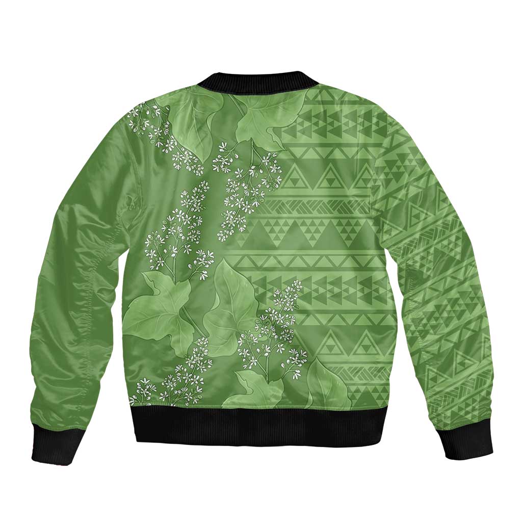 Hawaii Molokai Island Kukui Nut Flowers Bomber Jacket Tribal Kakau Pattern LT9 - Polynesian Pride
