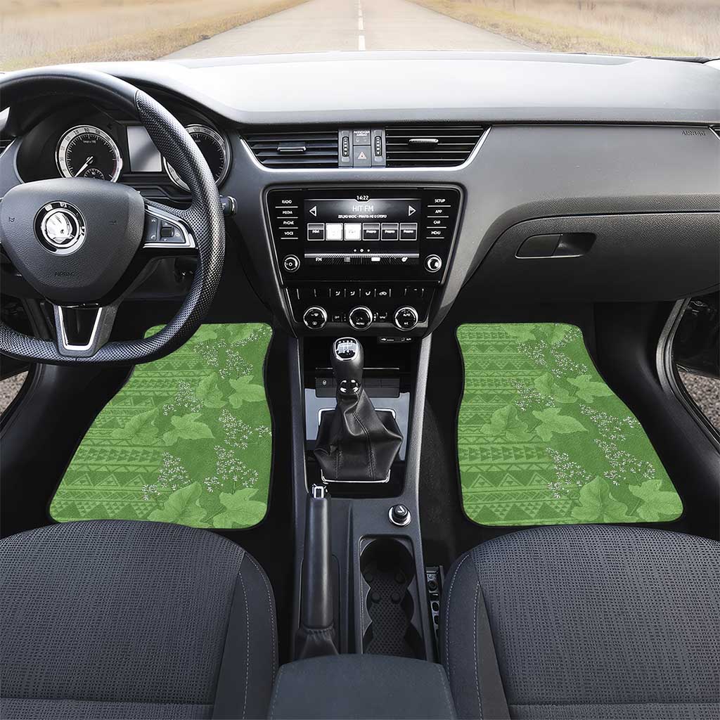 Hawaii Molokai Island Kukui Nut Flowers Car Mats Tribal Kakau Pattern LT9 Set 2pcs - Front Green - Polynesian Pride