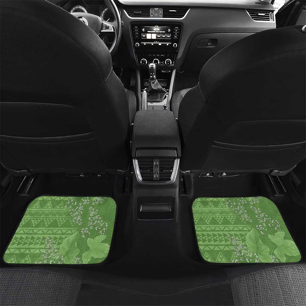 Hawaii Molokai Island Kukui Nut Flowers Car Mats Tribal Kakau Pattern LT9 Set 2pcs - Back Green - Polynesian Pride
