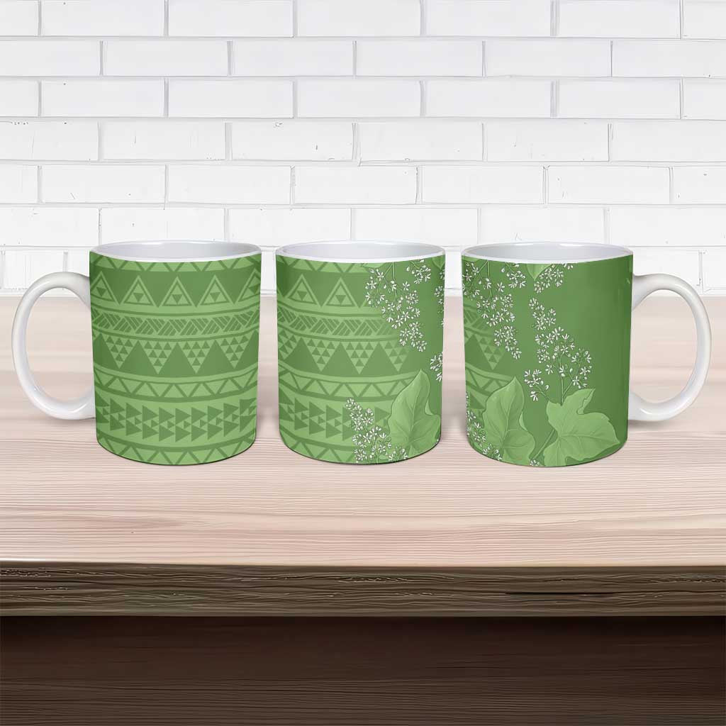 Hawaii Molokai Island Kukui Nut Flowers Ceramic Mug Tribal Kakau Pattern LT9 - Polynesian Pride