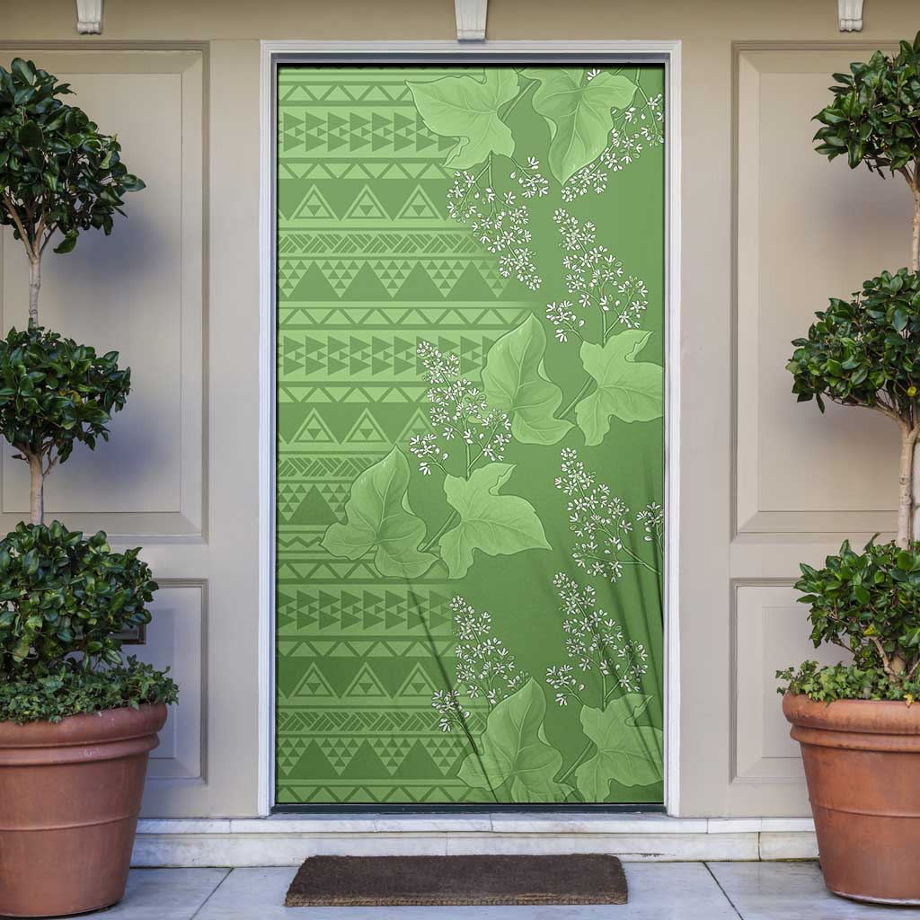 Hawaii Molokai Island Kukui Nut Flowers Door Cover Tribal Kakau Pattern LT9 Green - Polynesian Pride