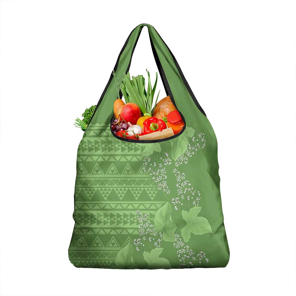 Hawaii Molokai Island Kukui Nut Flowers Grocery Bag Tribal Kakau Pattern LT9 1-pack One Size Green - Polynesian Pride